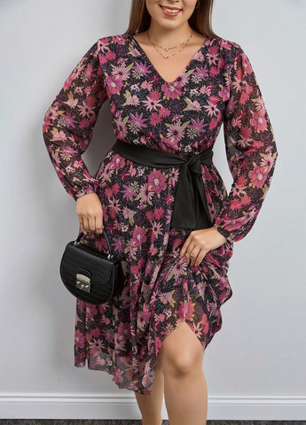 Комбинированное кэжуал платье а-силуэт SHEIN с цветочным принтом