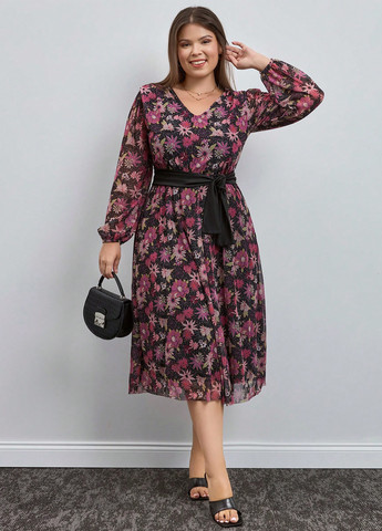 Комбинированное кэжуал платье а-силуэт SHEIN с цветочным принтом