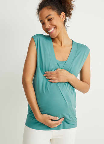 Бирюзовая летняя блуза для беременных на запах C&A