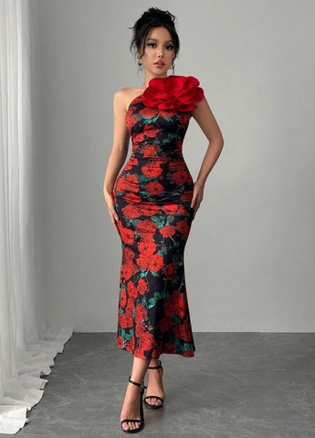 Чорна вечірня сукня годе SHEIN троянди