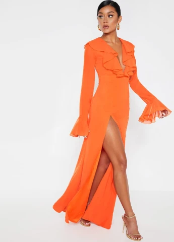 Оранжевое вечернее платье PrettyLittleThing однотонное