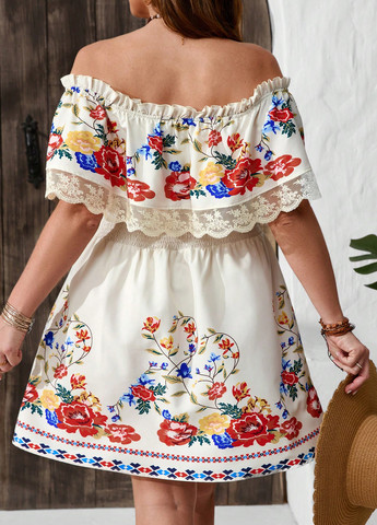 Кремова кежуал сукня з відкритими плечима SHEIN з квітковим принтом