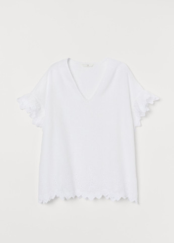 Біла блуза з вишивкою льон бленд H&M женский