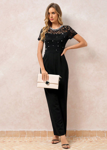 Комбинезон SHEIN комбинезон-брюки однотонный чёрный кэжуал полиамид