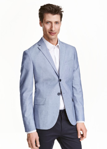 Пиджак H&M с длинным рукавом меланж голубой кэжуал