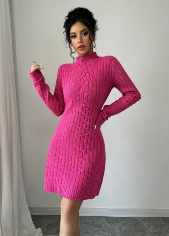 Малиновое кэжуал платье платье-свитер SHEIN однотонное