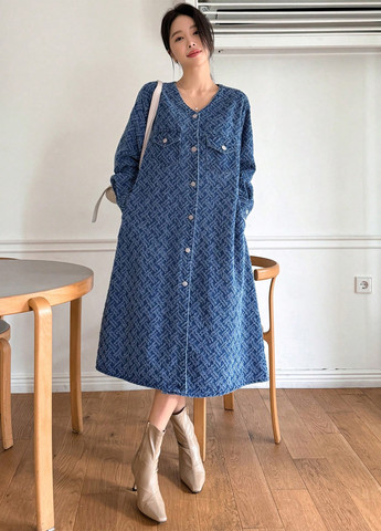 Синя джинсова, кежуал сукня а-силует SHEIN з візерунком "гусяча лапка"