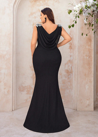 Черное вечернее платье годе, силуэтная SHEIN однотонное