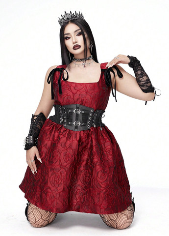 Бордова святковий, кежуал сукня дзвін SHEIN однотонна