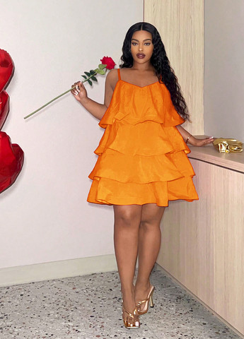Помаранчева кежуал, коктейльна сукня бебі долл SHEIN однотонна