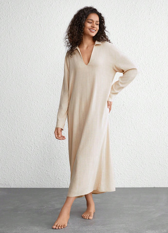 Світло-бежева домашній сукня сукня-сорочка SHEIN однотонна