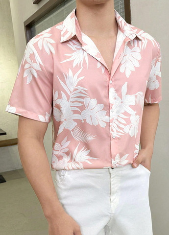 Розовая кэжуал рубашка с цветами SHEIN