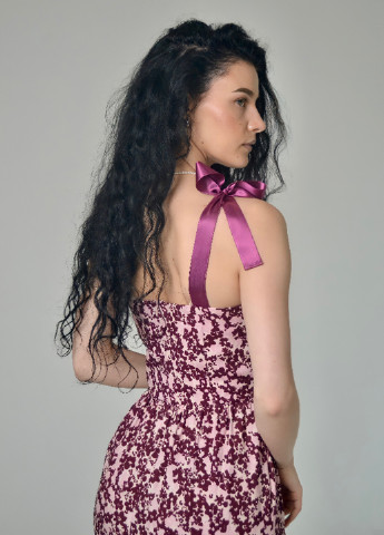 Бордовое кэжуал платье клеш MaCo exclusive с цветочным принтом