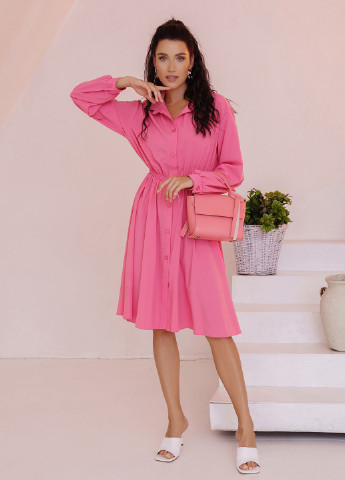 Розовое повседневный платье женское рубашка ISSA PLUS однотонное