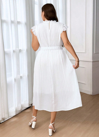 Білий святковий, кежуал сукня а-силует, плісована SHEIN однотонна