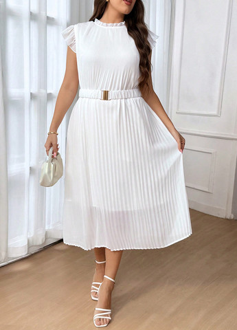 Білий святковий, кежуал сукня а-силует, плісована SHEIN однотонна