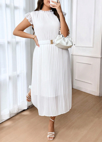 Білий святковий, кежуал сукня а-силует, плісована SHEIN однотонна