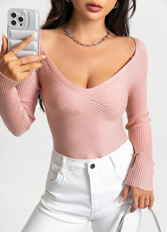 Світло-рожевий демісезонний пуловер пуловер SHEIN