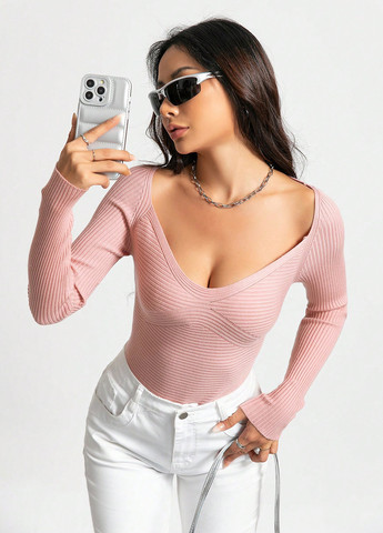 Світло-рожевий демісезонний пуловер пуловер SHEIN