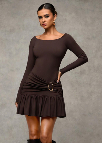 Коричнева святковий, коктейльна, кежуал сукня а-силует, з відкритою спиною SHEIN однотонна