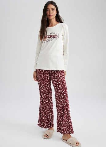 Бордовая всесезон пижама (лонгслив, брюки) лонгслив + брюки DeFacto