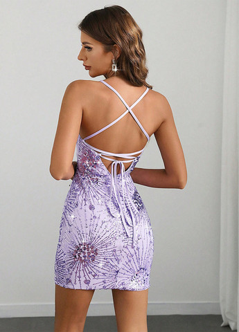 Лілова коктейльна сукня з відкритою спиною SHEIN однотонна