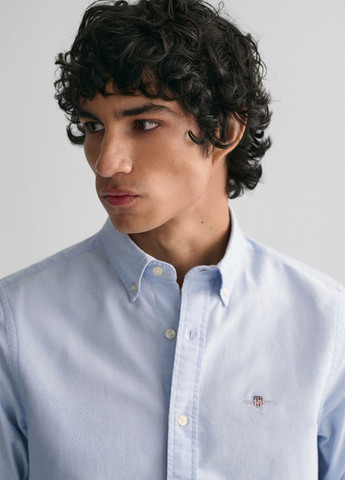 Голубой классическая рубашка однотонная Gant