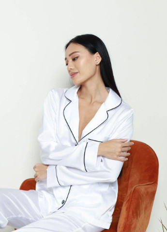 Біла жіноча піжама шовк армані jesika білого кольору р.l 379556 New Trend