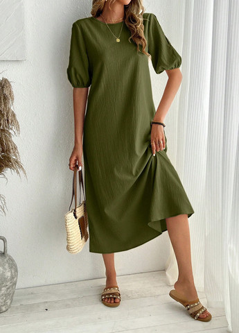 Оливкова (хакі) кежуал сукня а-силует SHEIN однотонна