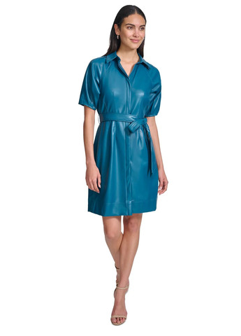 Синее кэжуал платье рубашка Calvin Klein однотонное