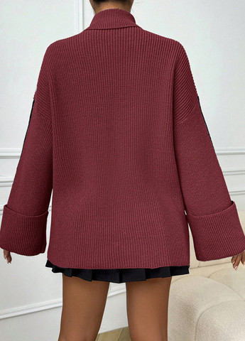 Бордовый зимний свитер SHEIN