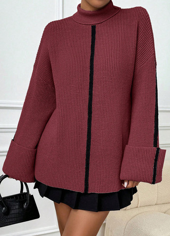 Бордовый зимний свитер SHEIN