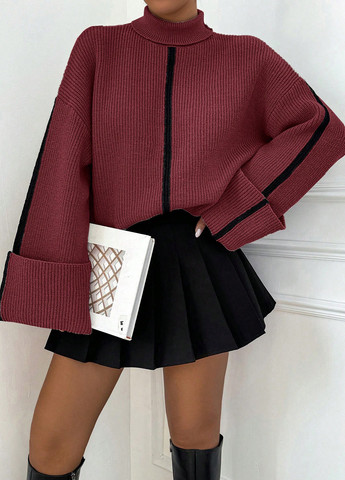 Бордовый зимний свитер SHEIN