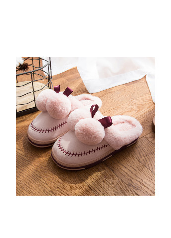 Розовые тапочки (1 пара) Slippers с помпонами, с мехом, с бантом