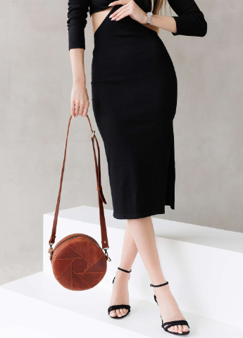 Круглая женская сумка через плечо ручной работы из натуральной винтажной кожи коричневого цвета Boorbon (253342348)