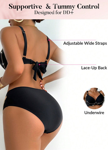 Чорний літній купальник (ліф, трусики) бікіні, роздільний SHEIN