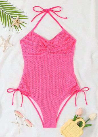 Фуксиновый летний купальник слитный SHEIN