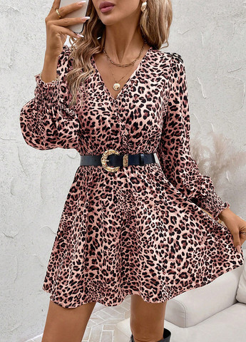 Комбинированное кэжуал платье клеш SHEIN леопардовый