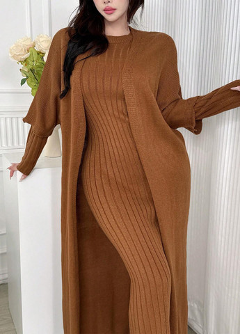 Коричневий демісезонний комплект (сукня, кардиган) SHEIN