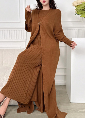 Коричневий демісезонний комплект (сукня, кардиган) SHEIN