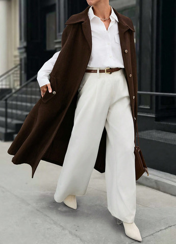 Коричневое демисезонное Пальто однобортное SHEIN