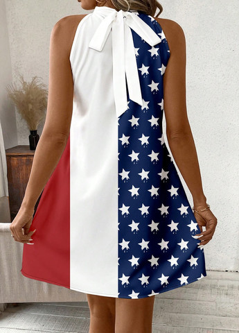 Комбинированное кэжуал платье с открытыми плечами SHEIN американский флаг