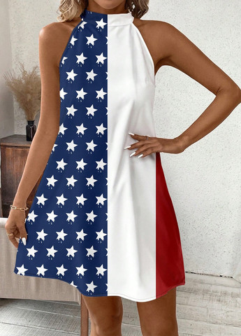 Комбинированное кэжуал платье с открытыми плечами SHEIN американский флаг