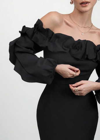 Чорна вечірня сукня силуетна, на одне плече SHEIN однотонна