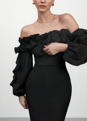 Чорна вечірня сукня силуетна, на одне плече SHEIN однотонна