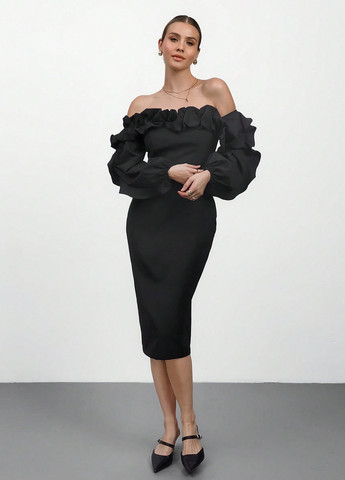 Чорна вечірня сукня силуетна, на одне плече SHEIN однотонна