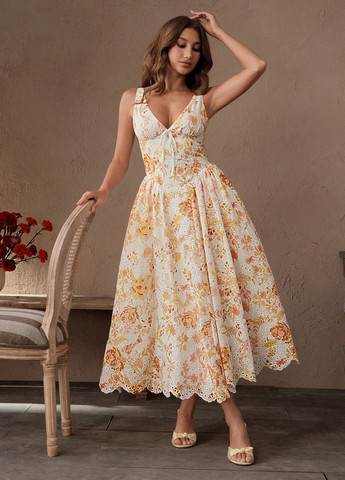 Світло-жовтий вечірня, кежуал сукня з спідницею-сонце, в стилі армпір SHEIN з квітковим принтом