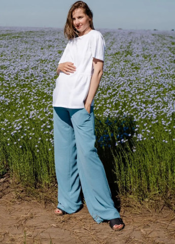 Сіро-блакитні легкі штани для вагітних бавовняні вільного крою з бандажиком під животик To Be (253020963)