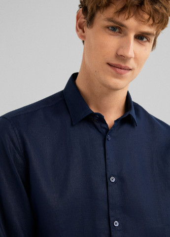 Темно-синяя кэжуал рубашка однотонная Springfield с длинным рукавом