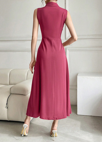 Фуксиновое (цвета Фуксия) кэжуал платье на запах SHEIN однотонное